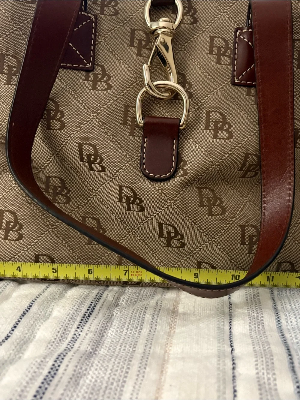 Dooney & Bourke Tan/Brown Signature Jacquard Tote with Leather Trim